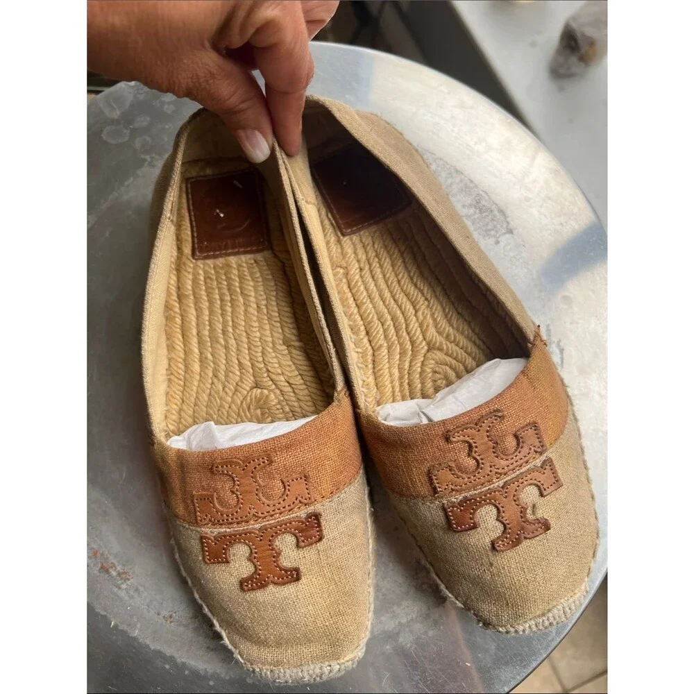 Tory Burch Two-Tone Canvas Espadrilles in Tan and Rust